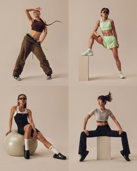 athletic tops, sport shorts, leggings, sports bras, athletic pants, brand awareness, editorial, lifestyle, energetic, bold, neutral
